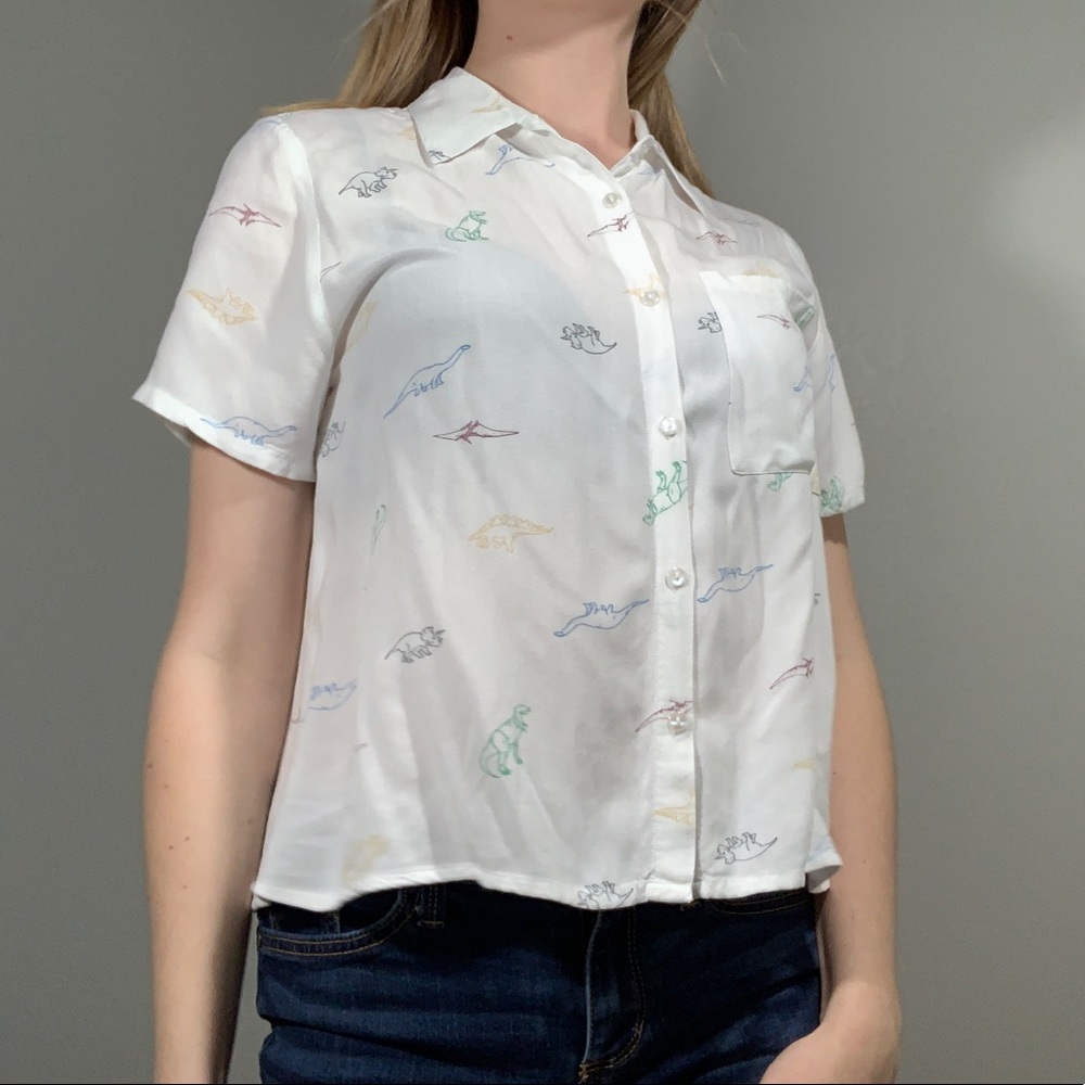Short sleeve Dinosaur print button up